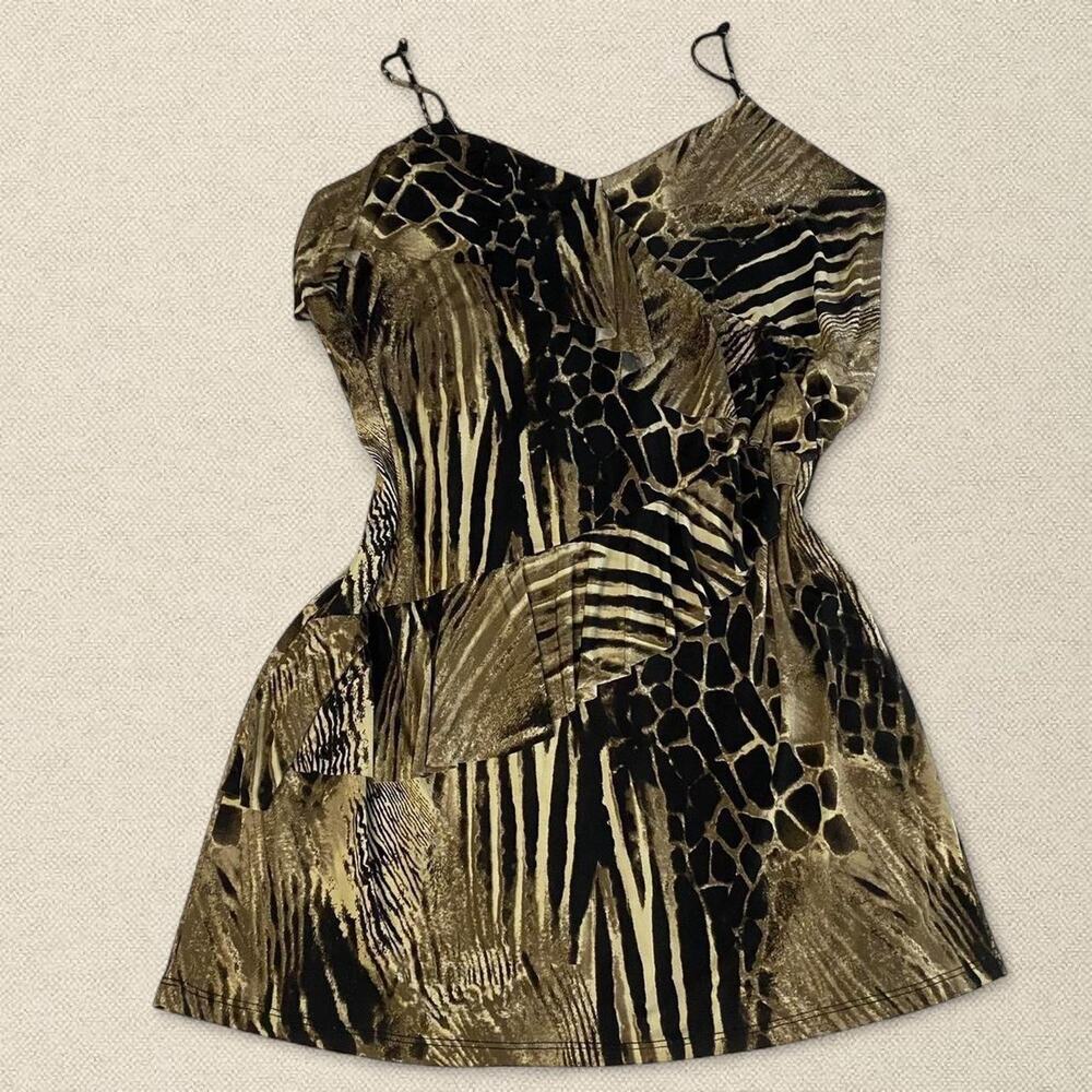 Y2K Ruffle Mixed Animal Print Mini Dress Sleeveless sz L/XL Time And a Half